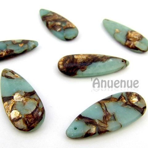 Gold Copper Stone & Regalite チャーム (大/Milky Green）50x20mm　１個