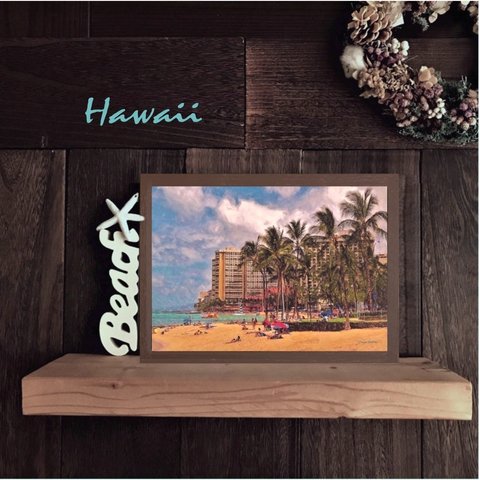 【送料無料】南国の風景☆HAWAII No.495                              フレーム付　A4サイズ