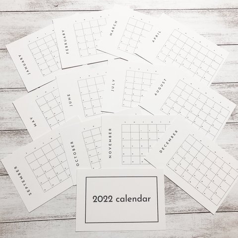カレンダー　2022年　日曜始まり　ポストカード　シンプル