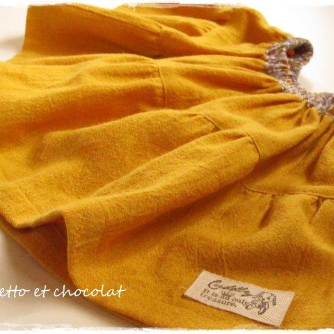 【20％OFF】黄色いコットンリネンのスカート（ブルマセット）　90