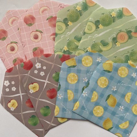 折り紙　ポチ袋　パステル　果物　フルーツ模様　ミニ封筒　横型