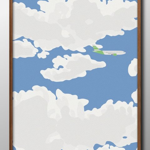 14618■ポスター　絵画　A3サイズ　『ボーイング777　雲　空　飛行機』　アート　イラスト　デザイン　上級マット紙採用　北欧