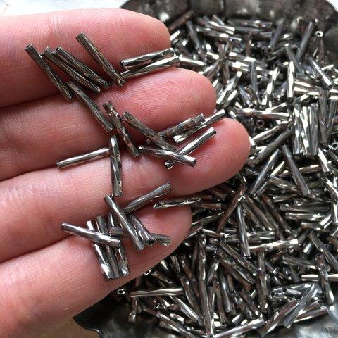 【10g】約110粒/12mm/ガンメタル/ガラスツイスト竹ビーズ