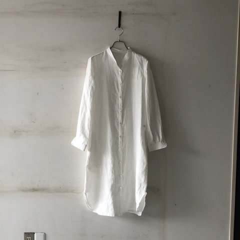 【春お勧め】スタンドカラーlong shirt/ロングシャツ　off- white