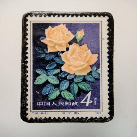 中国　薔薇切手ブローチ4618