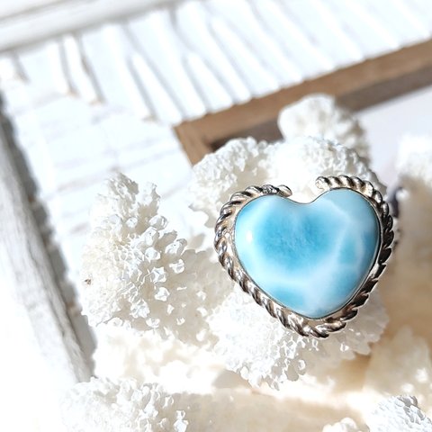 ❁Ocean blue heart larimar ring silver925 約14号❁超トップクオリティハートラリマー