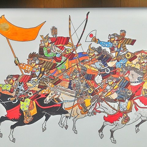 038　色鉛筆画  (水彩色鉛筆)A4サイズ　鎧武者イラスト　騎馬武者　サムライ