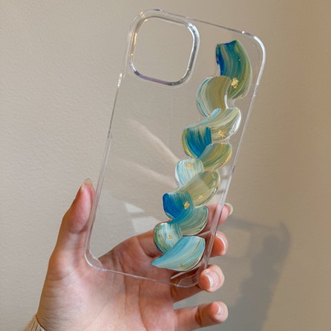 【送料無料】blue × beige  ニュアンス スマホケース【iphone/アクリル絵の具】