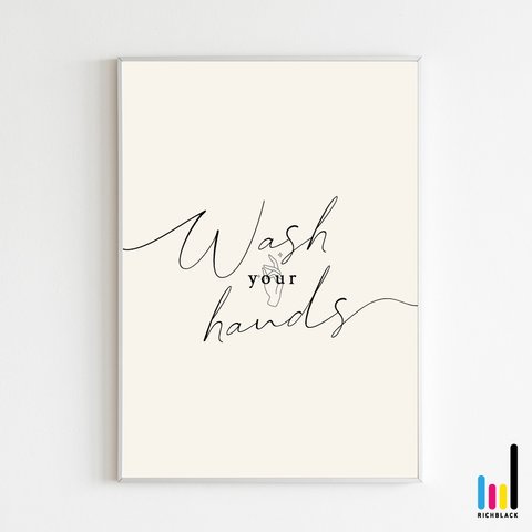 全3色 Wash your hands タイポグラフィ アート ポスター A1 英語 名言 トイレ 洗面所 玄関 ウェルカム 北欧 雑貨 大理石 ナチュラル カフェ モノトーン モノクロ インテリア