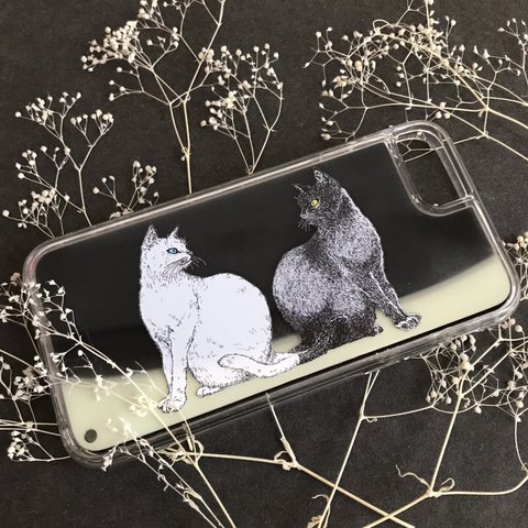 【受注生産】白猫と黒猫　サンドアートiPhoneケース