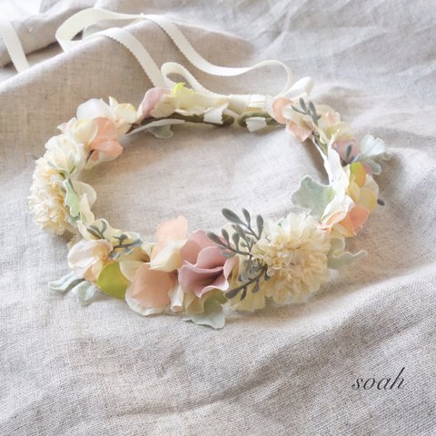 natural pink & white 花かんむり（wide）キッズ・ベビー ラッピング無料