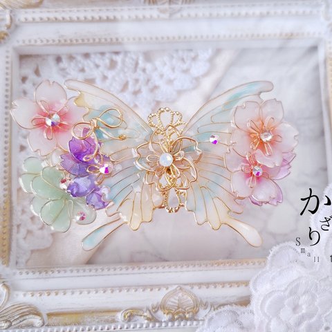 （6cm金具）約束の花束と蝶のバレッタ（hair ornaments of  butterfly〜Little promise〜）