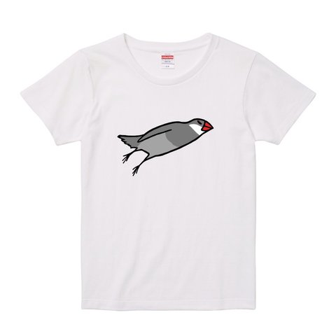 レディース文鳥Tシャツ  「ミサイル文鳥」シルバー文鳥 【受注生産】