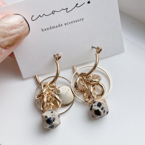 【再販×4】dalmatian jasper×gold ring pierce