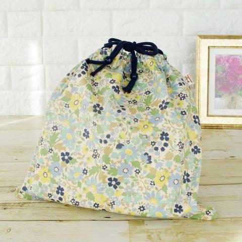 バッグのインナー袋【Green　Flowers】Lサイズ｜こまどりかごや専用サイズ