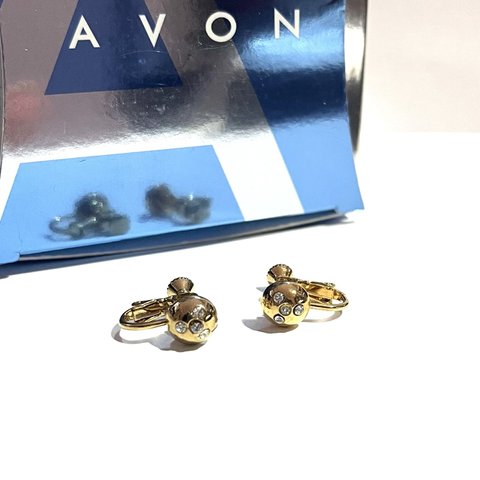 0107 AVON AMERICA VINTAGE EARRING  ラウンド　ボールビジューイヤリング　アンティーク  クラシカル　大ぶり　クリップ　ナチュラル　カジュアルゴールドブランドクリスマス