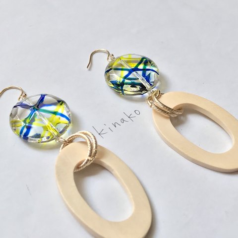 ヨーヨーピアス／イヤリング 青×黄