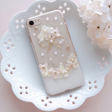 小さな紫陽花ブーケ❁.*･ﾟドライフラワーiPhoneケース  ホワイト【※iPhone専用ページ】