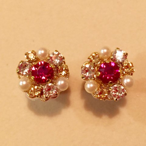 クラシックビジューピアス（レッド）