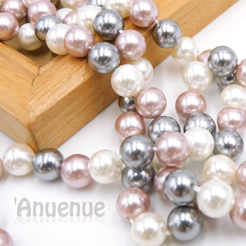 Natural Shell Pearl Beads / ラウンドパールビーズ【 3color mix / 6mm】12個