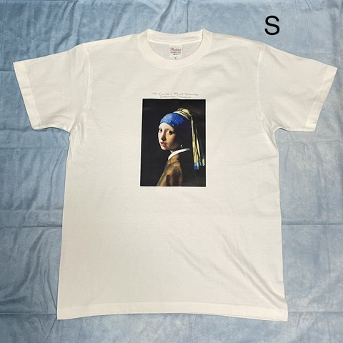 フェルメール 真珠の耳飾りの少女　綿TシャツSサイズ白　SMLも有り