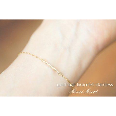 gold-bar-bracelet-stainless...ゴールドバーブレスレット【ステンレスチェーン使用】