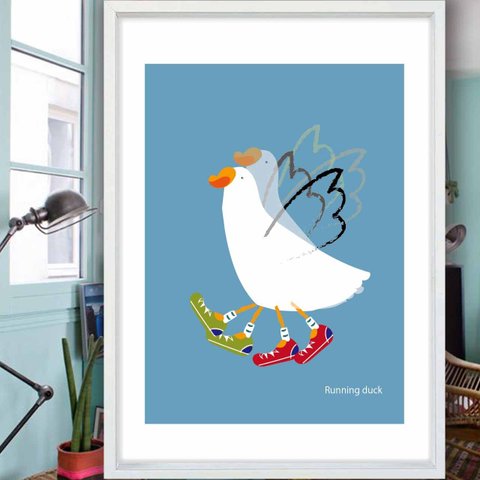 走りたい飛びたい　鳥　イラスト　ポスター　A4 A3 A2 A1　アートポスター　全作オリジナル　アート/sei/新着順検索　結婚祝い　2105