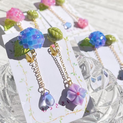 紫陽花の練り切りイヤリング/ピアス(パープル、ブルー)♡フェイクスイーツ