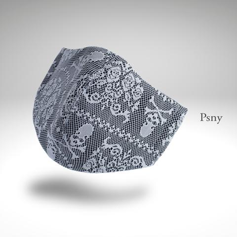 PSNY スカル（ドクロ）白レース★ブラック・シルクの花粉フィルター入りマスク スカルマスク SP04