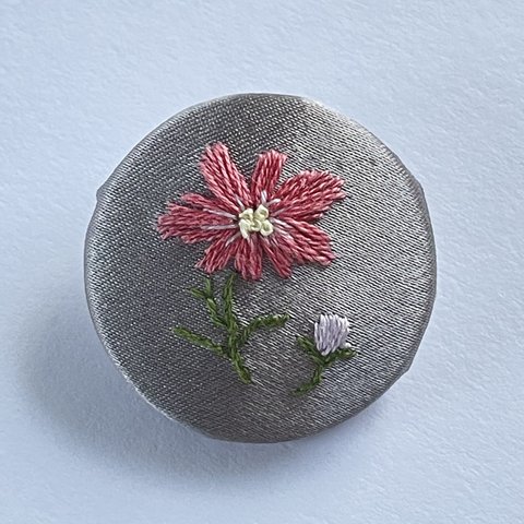 くるみボタン＿秋桜　刺繍　くるみボタン　ヘアゴム　花火　コスモス　花　花柄　ピンク