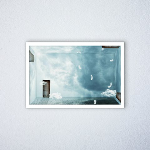 空の部屋？水色の不思議な部屋を描いたデジタルアートのジークレー版画【A2（420x594mm）】#092