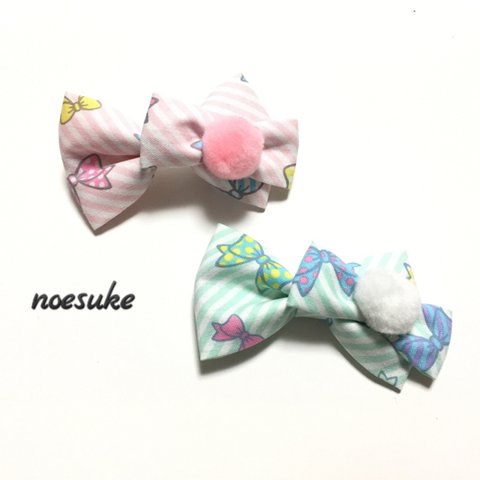 ポフポフつきCottonリボン☆プラスチックバレッタ