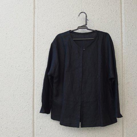 リネン　ノーカラージャケット　(ブラック）Sサイズ