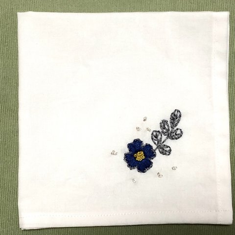 木綿の刺繍ハンカチ☆一輪の花