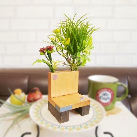 ミニチュア 木材 フェイクグリーン 置物　椅子型 【小さい シンプル】
