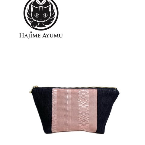 【現品1点のみ!!】HAJIME AYUMU 筑前博多織 高級和柄着物帯&児島デニムデザインポーチ2