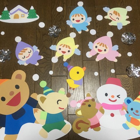 ☆大きな壁面飾り☆わーい 雪だ雪だ！冬 クリスマス 幼稚園　保育施設　学校