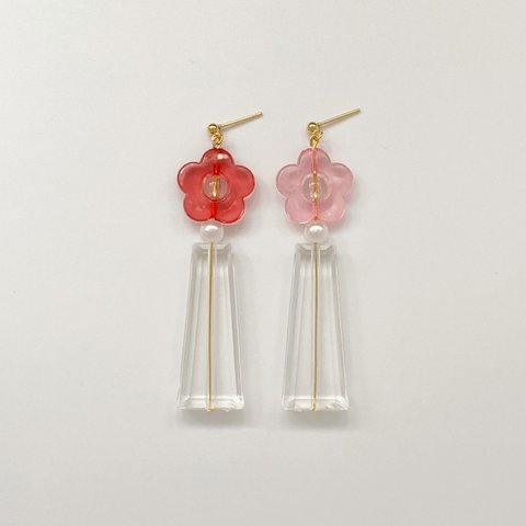 red and pink flower and pearl gold pierce #137