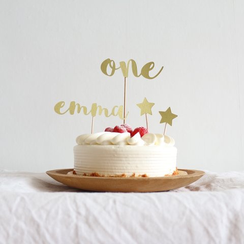 【誕生日・名入りオーダー可】バースデーケーキトッパー 星トッパー付き（シャンパンゴールド）　誕生日　飾り　飾り付け　1歳　誕生日ケーキ　バースデーケーキ