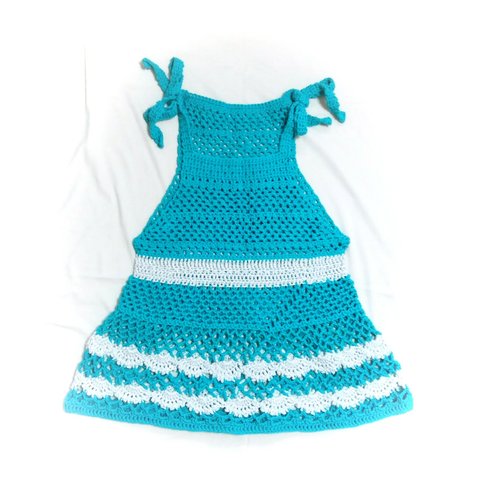 かわいいキラキラ手編みのワンピース♡サイズ90～100♡肩紐でサイズ調整できます