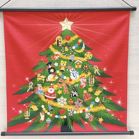 四季彩布(しきさいふ)タペストリー【スタークリスマス】軸付きタペストリー クリスマスタペストリー クリスマスツリー 季節のタペストリー もみの木 クリスマス飾り 全国送料無料