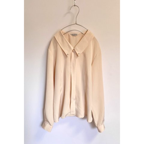 Vintage 80s retro baby pink pearl design blouse レトロ ヴィンテージ 古着 ベビーピンク サテン パール デザイン ブラウス