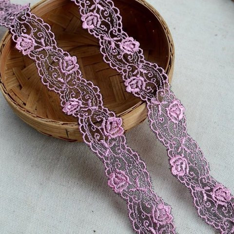 【1m】ロココ風　紫色　レースリボン  ケミカルリボン　大人可愛い　繊細　綺麗　手芸　素材　刺繍　パープル