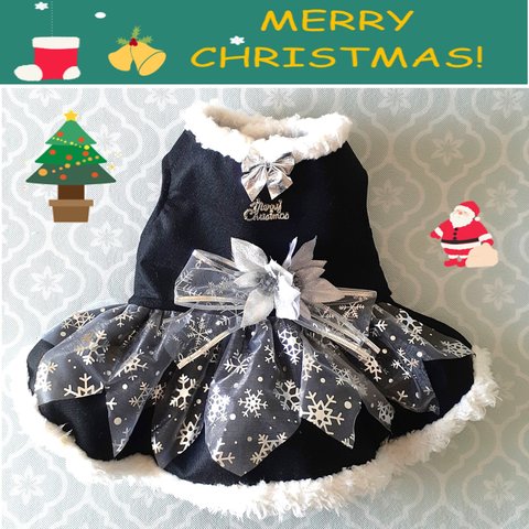 クリスマス・ワンピース黒／ポインセチア　小型犬 猫ちゃん用　送料無料　xwp01