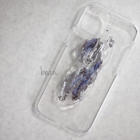 再販✳︎ハンドメイドiPhoneケース　nuance-blue silver