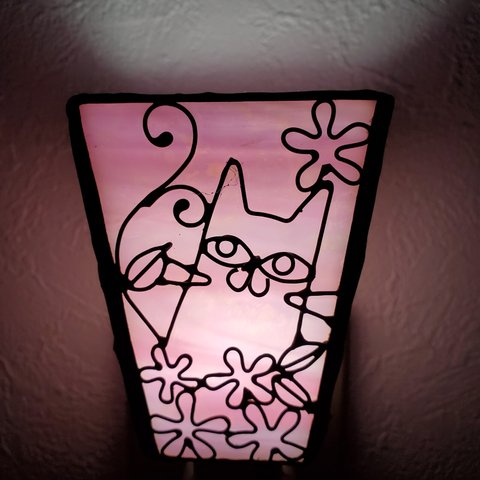 おやすみ ランプ  お花畑 (３面) ステンド グラス　LED電球付き