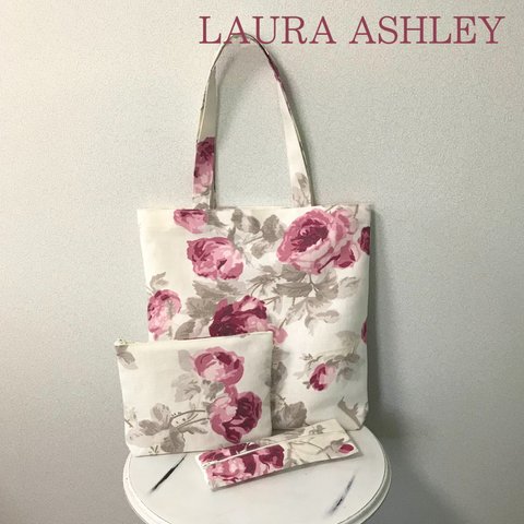 ★再販★LAURA ASHLEY A4トートバッグ・ポーチ・ペンケース3点セット ロージズ カシス