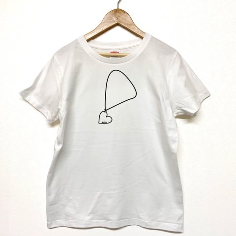 Tシャツ 『 MOM 』 ネックレス風(ハート)　半袖　前面プリント　レディース