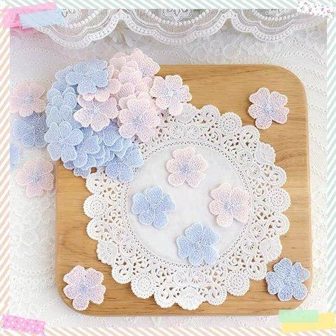 【6枚】マカロン お花 刺繍 アップリケ モチーフ ケミカルレース ライトブルー