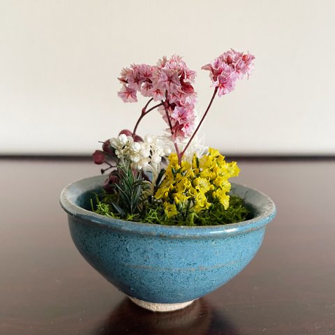 水やり不要 仏花 陶器 アレンジ プリザーブドフラワー 骨董